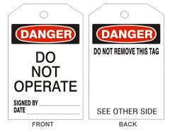 DANGER DO NOT OPERATE TAGS - BACK 1, 6.125X3, Tagboard, 25/PK