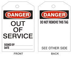 DANGER OUT OF SERVICE TAGS - BACK 1, 6.125X3, Tagboard, 25/PK