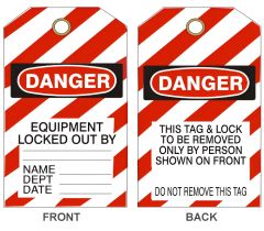 DANGER EQUIPMENT LOCKED BY TAGS, 6.125X3, Laminated Tag Board, 10/PK