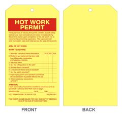 HOT WORK PERMIT TAG, 7.5X4, Rigid Vinyl, 25/PK