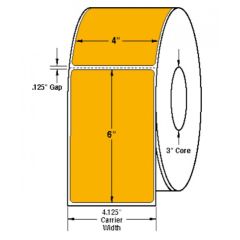 Orange Thermal Transfer Labels, 4" x 6", Perforated, 1000/rl, 4 rls/cs