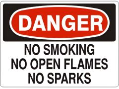 NO SMOKING NO OPEN FLAMES NO SPARKS - DANGER SIGN, 10X14, Aluminum (.040)
