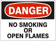 NO SMOKING OR OPEN FLAMES - DANGER SIGN, 10X14, Aluminum (.040)
