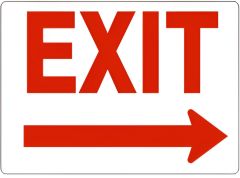 EXIT SIGN WITH RIGHT ARROW- RED ON WHITE, 10X14, Plastic (.040)