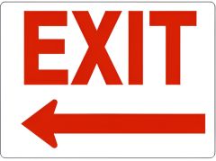 EXIT SIGN WITH LEFT ARROW- RED ON WHITE, 10X14, Plastic (.040)