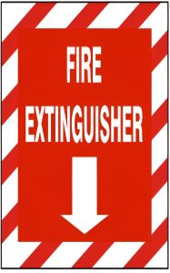 FIRE EXTINGUISHER WITH  DOWN ARROW  WITH  RED & WHT STRIPE BORDER, 14X10, Plastic (.040)