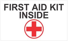 FIRST AID KIT INSIDE WITH PICTO OF RED CROSS SYMBOL, 3X5, Adhesive Vinyl
