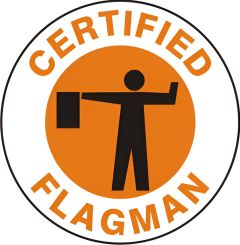 CERTIFIED FLAGMAN WITH  PICTO  - HELMET / HARD HAT MARKERS, 2x2, Adhesive Vinyl, 25/PK