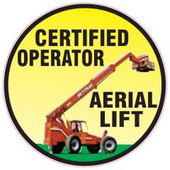 CERTIFIED OPERATOR AERIAL LIFT WITH  COLOR LIFT TRUCK - HELMET / HARD HAT MARKERS, 2x2, Adhesive Vinyl, 25/PK
