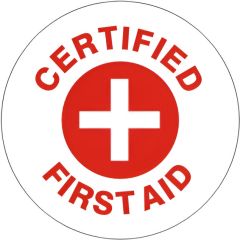 CERTIFIED FIRST AID WITH CROSS - HELMET / HARD HAT MARKERS, 2x2, Adhesive Vinyl, 25/PK