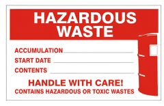HAZARDOUS WASTE ACCUMULATION START DATE CONTENTS HANDLE WITH CARE!, 4X6, Adhesive Vinyl, 10/PK