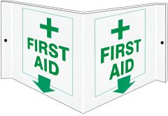FIRST AID WITH CROSS - PROJECTING WALL SIGN, 6X12, Acrylic