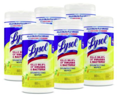 Lysol Citrus Scent Sanitizing Wet Wipes, Cloth, 6 x 8, 80/Canister, 6/Carton