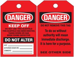 DANGER SCAFFOLD TAGS, 6X3, Synthetic, 25/PK