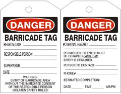 DANGER BARRICADE TAGS, 6.125X3, Tagboard, 25/PK
