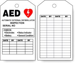 AED INSPECTION TAG, 6.125X3, Rigid Vinyl, 25/PK